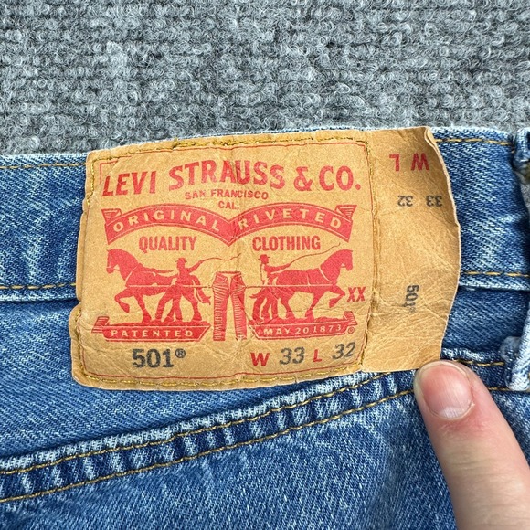 Levis 501 Original Straight Leg Jeans Mens 33x32 Blue Button Fly - Picture 10 of 11